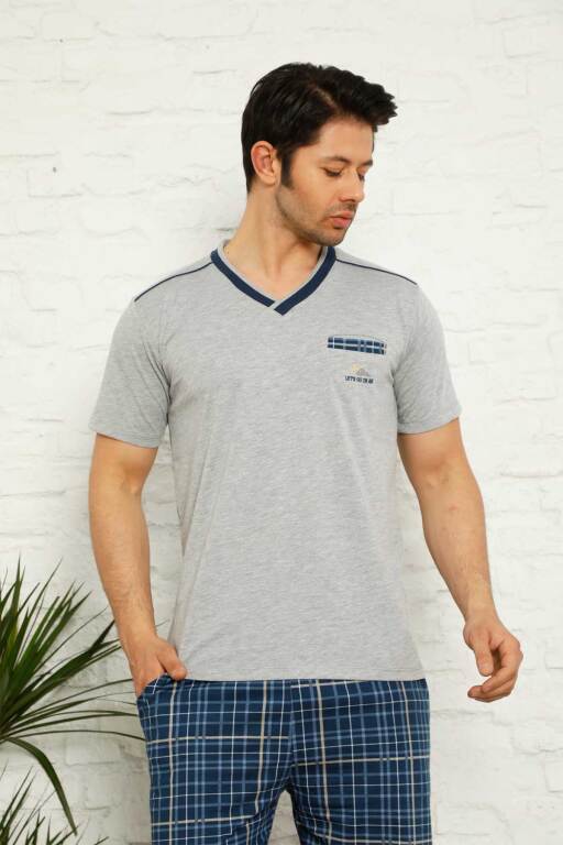Gri Ekoseli Kısa Kollu Erkek Pijama Takımı 1167KY - 2