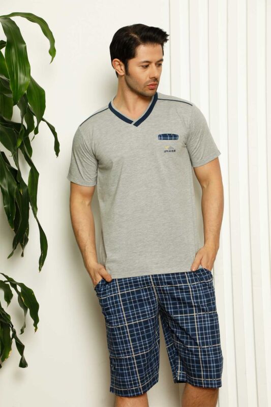 Gri Ekoseli Şortlu Erkek Pijama Takımı 1167ŞT - 2