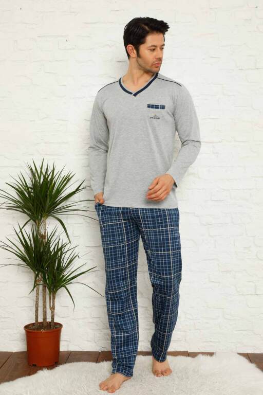 Gri Ekoseli Uzun Kollu Erkek Pijama Takımı 1167UY - Alimer