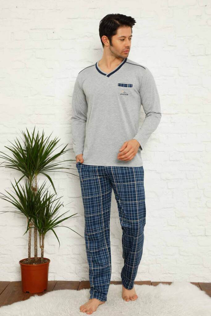 Gri Ekoseli Uzun Kollu Erkek Pijama Takımı 1167UY - 1