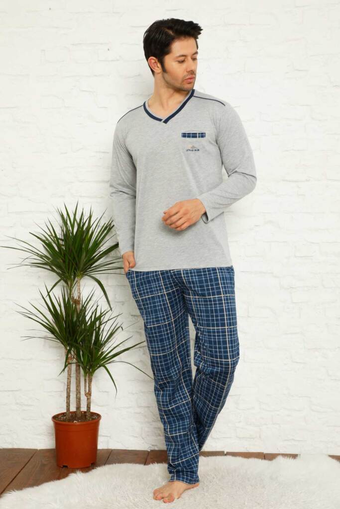 Gri Ekoseli Uzun Kollu Erkek Pijama Takımı 1167UY - 3