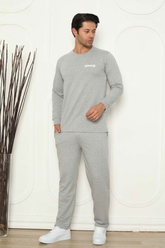 Kışlık Erkek Pijama Takımı - Gri İki İplik Likralı 1209UKL - 2