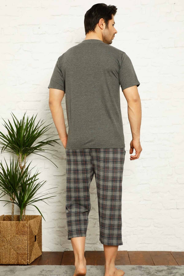 Gri Ekoseli Kapri Penye Erkek Pijama Takımı 1153B - 4