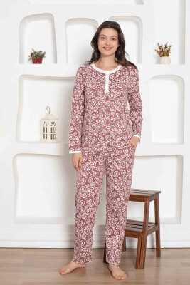 Gül Kurusu Çiçek Desenli Penye Bayan Pijama Takımı 2794UY - 1