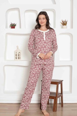 Gül Kurusu Çiçek Desenli Penye Bayan Pijama Takımı 2794UY - 3