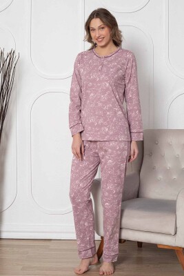 Gülkurusu Çiçek Desenli Uzun Kollu Bayan Pijama Takımı 2786UY - Alimer (1)