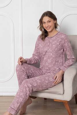 Gülkurusu Çiçek Desenli Uzun Kollu Bayan Pijama Takımı 2786UY - Alimer (1)
