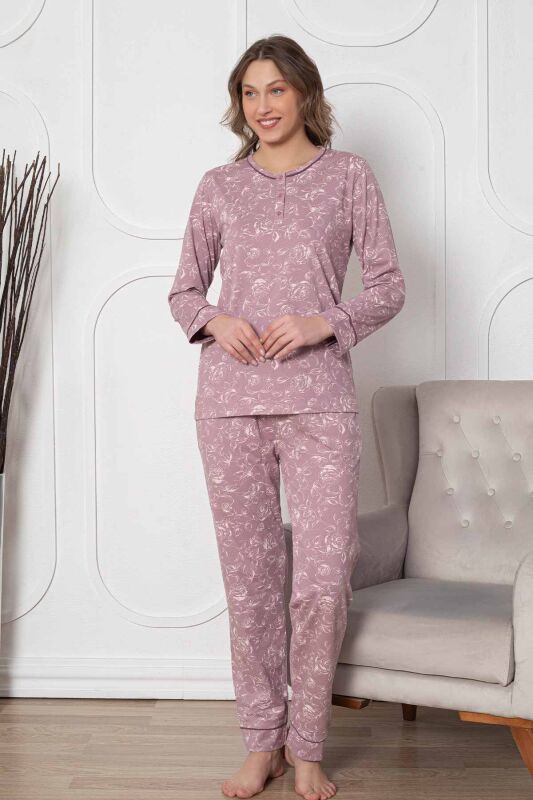 Gülkurusu Çiçek Desenli Uzun Kollu Bayan Pijama Takımı 2786UY - 1