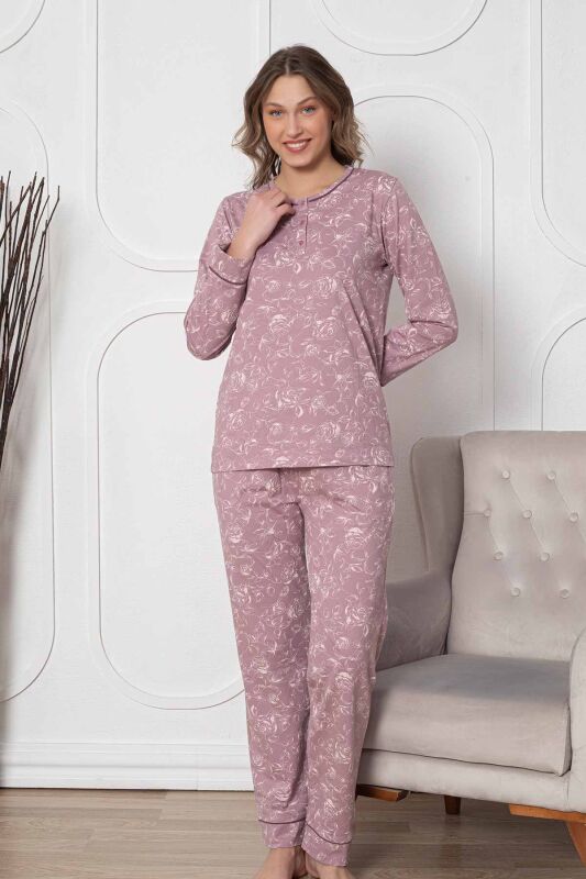 Gülkurusu Çiçek Desenli Uzun Kollu Bayan Pijama Takımı 2786UY - 3