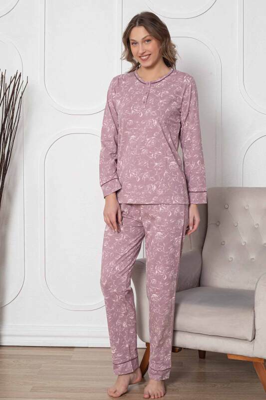Gülkurusu Çiçek Desenli Uzun Kollu Bayan Pijama Takımı 2786UY - 1
