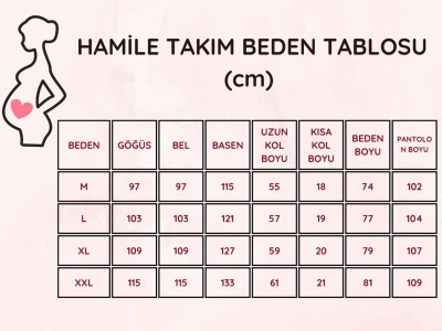 Hamile Lohusa Pijama Takımı - Pembe Kalpli Saç Bantlı Uzun Kollu Penye 2796 - 5