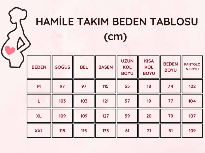 Hamile Lohusa Pijama Takımı - Pembe Kalpli Saç Bantlı Uzun Kollu Penye 2796 - 5