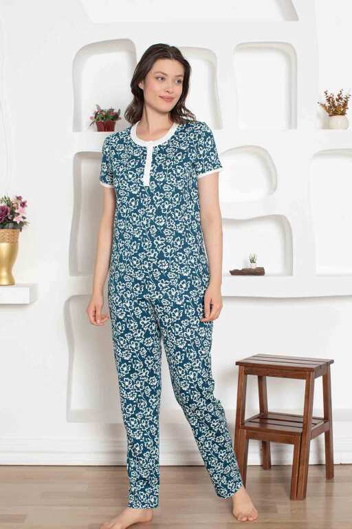 İndigo Çiçek Desenli Penye Bayan Pijama Takımı 2794KY - 3