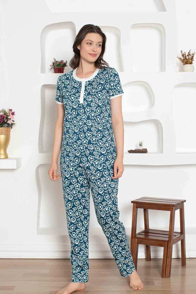 İndigo Çiçek Desenli Penye Bayan Pijama Takımı 2794KY - 3