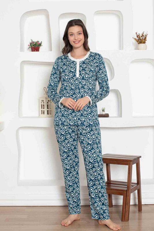 İndigo Çiçek Desenli Penye Bayan Pijama Takımı 2794UY - 1