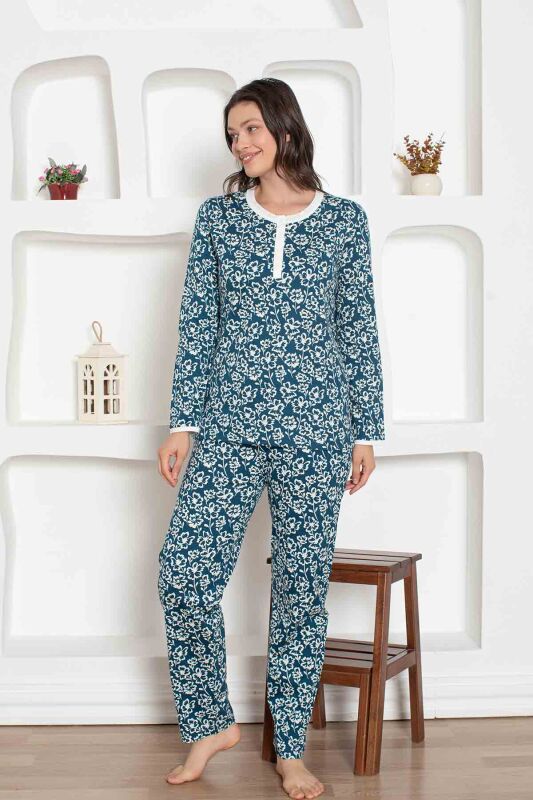 İndigo Çiçek Desenli Penye Bayan Pijama Takımı 2794UY - 2