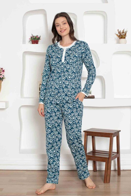 İndigo Çiçek Desenli Penye Bayan Pijama Takımı 2794UY - 3