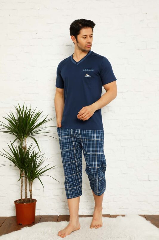 İndigo Ekoseli Bermuda Erkek Pijama Takımı 1167B - 1