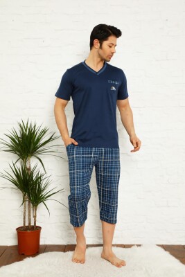 İndigo Ekoseli Bermuda Erkek Pijama Takımı 1167B - 2