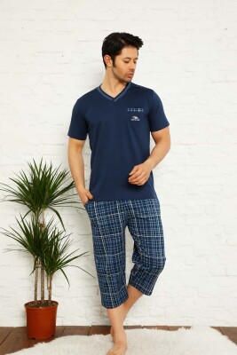 İndigo Ekoseli Bermuda Erkek Pijama Takımı 1167B - 3