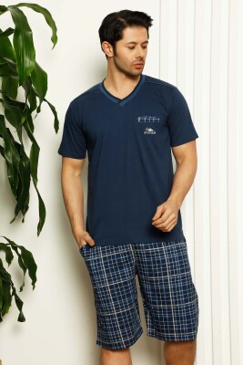 İndigo Ekoseli Şortlu Erkek Pijama Takımı 1167ŞT - 2