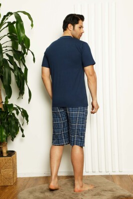 İndigo Ekoseli Şortlu Erkek Pijama Takımı 1167ŞT - 4