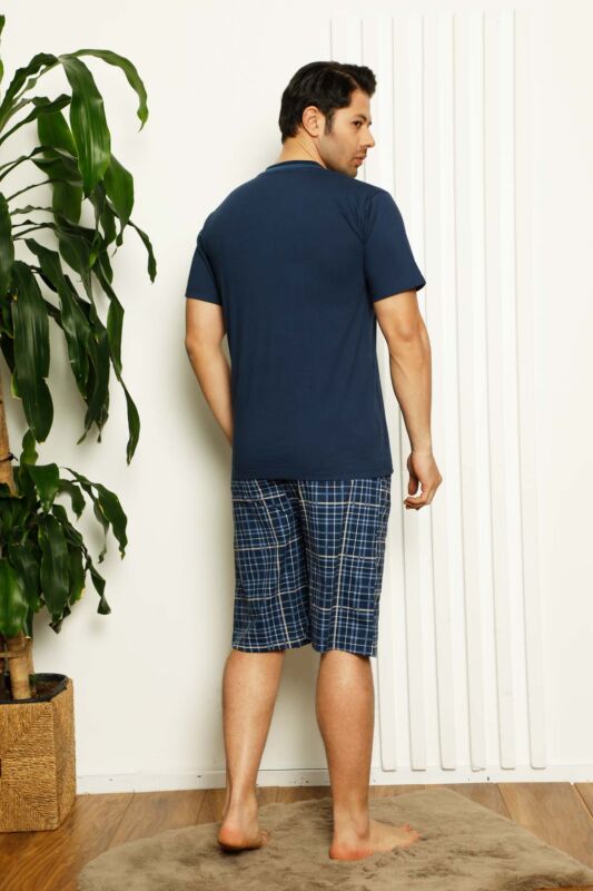 İndigo Ekoseli Şortlu Erkek Pijama Takımı 1167ŞT - 4