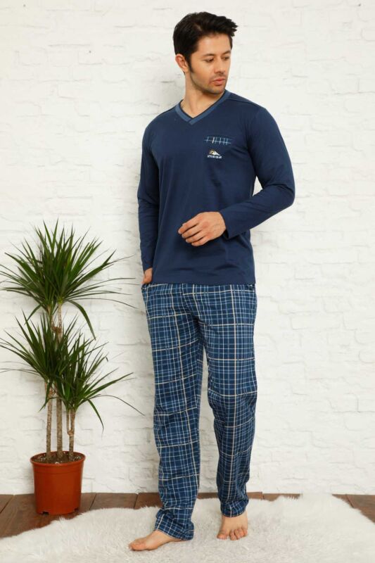 İndigo Ekoseli Uzun Kollu Erkek Pijama Takımı 1167UY - 1