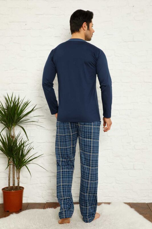 İndigo Ekoseli Uzun Kollu Erkek Pijama Takımı 1167UY - 4