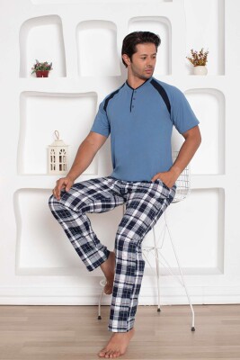 İndigo Kareli Kısa Kollu Erkek Pijama Takımı 1206KY - Alimer (1)