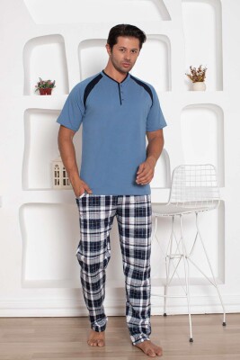 İndigo Kareli Kısa Kollu Erkek Pijama Takımı 1206KY - Alimer