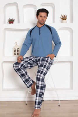 İndigo Kareli Uzun Kollu Erkek Pijama Takımı 1206UY - 1
