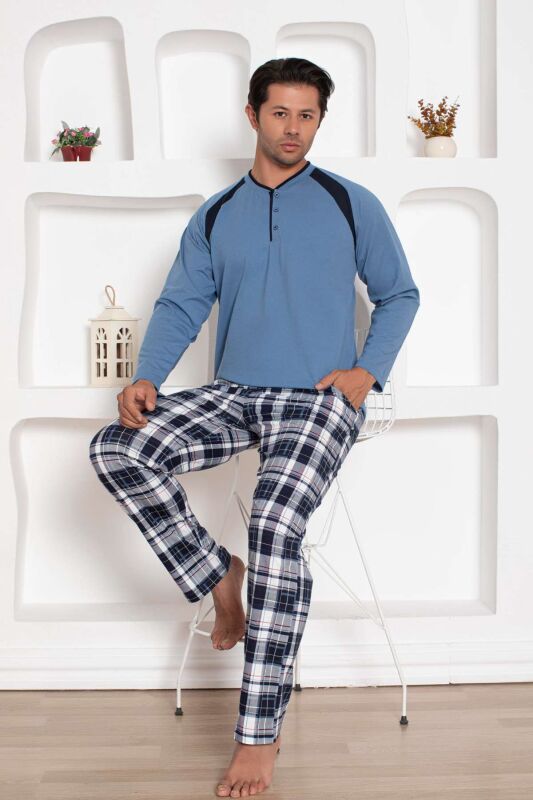 İndigo Kareli Uzun Kollu Erkek Pijama Takımı 1206UY - 1