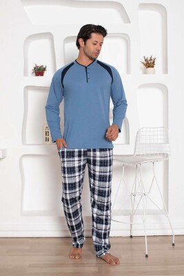 İndigo Kareli Uzun Kollu Erkek Pijama Takımı 1206UY - 2
