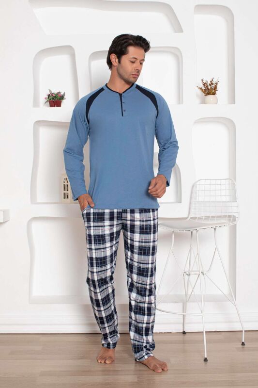 İndigo Kareli Uzun Kollu Erkek Pijama Takımı 1206UY - 2