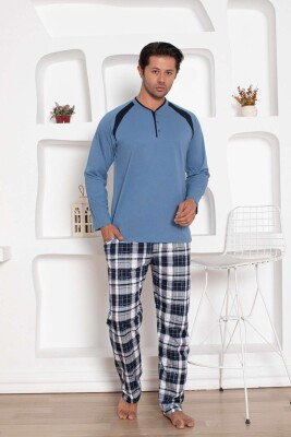 İndigo Kareli Uzun Kollu Erkek Pijama Takımı 1206UY - 3