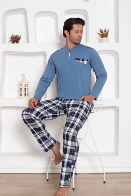 İndigo Kareli Uzun Kollu Erkek Pijama Takımı 1207UY - 1