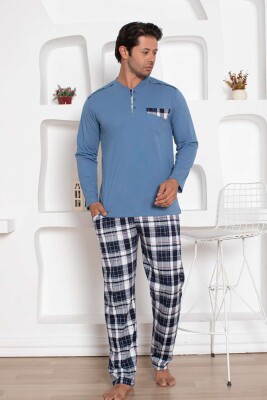 İndigo Kareli Uzun Kollu Erkek Pijama Takımı 1207UY - 3