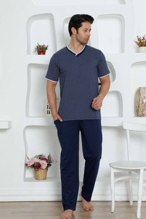 İndigo Kısa Kollu Erkek Pijama Takımı 1199KY - Alimer