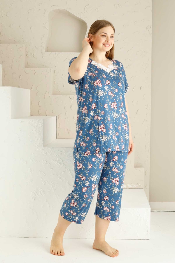 Bahar Dalı İndigo BATTAL Bermuda Bayan Pijama Takımı 2735BB - 2