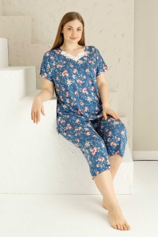 Bahar Dalı İndigo BATTAL Bermuda Bayan Pijama Takımı 2735BB - 3