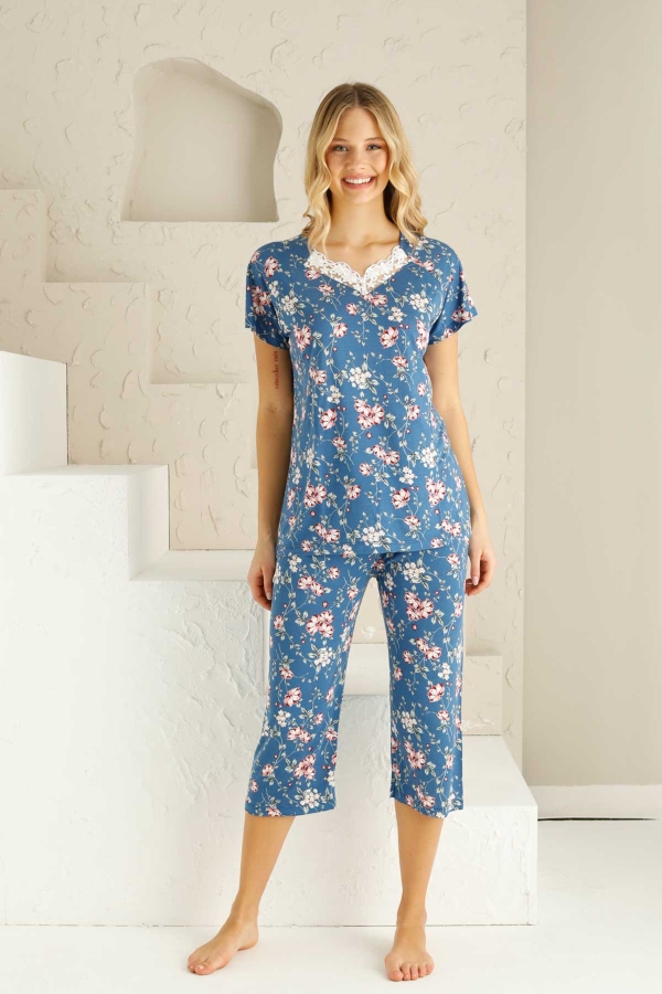 Bahar Dalı İndigo Bermuda Bayan Pijama Takımı 2735B - 1