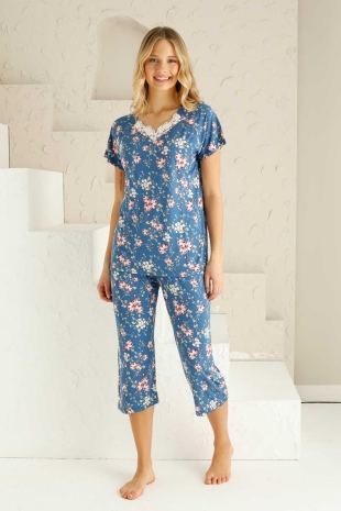 Bahar Dalı İndigo Bermuda Bayan Pijama Takımı 2735B - 2