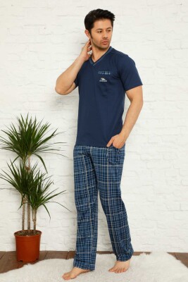 İndigo Ekoseli Kısa Kollu Erkek Pijama Takımı 1167KY - 2