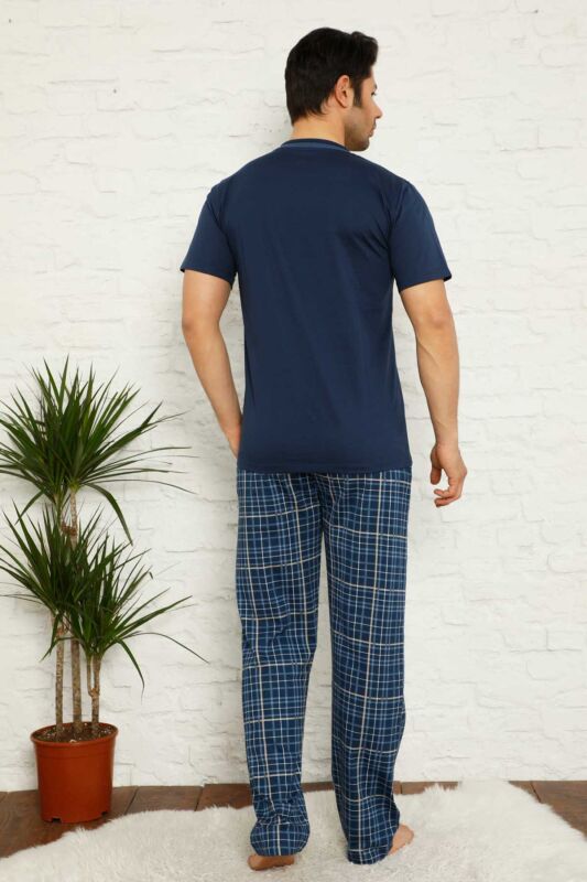 İndigo Ekoseli Kısa Kollu Erkek Pijama Takımı 1167KY - 5
