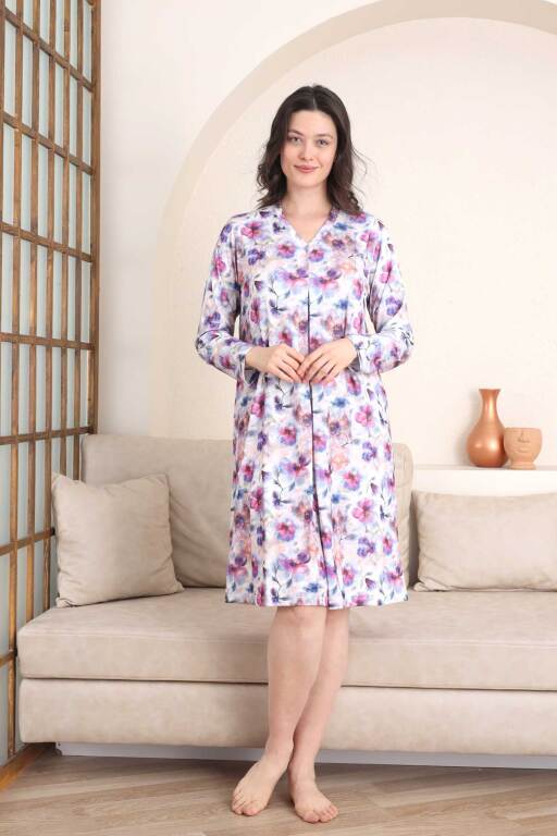 Kadın Gecelik - Çiçek Desenli Uzuzn Kol Likralı Viskon 2842UG - Alimer (1)