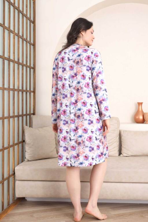 Kadın Gecelik - Çiçek Desenli Uzuzn Kol Likralı Viskon 2842UG - 4