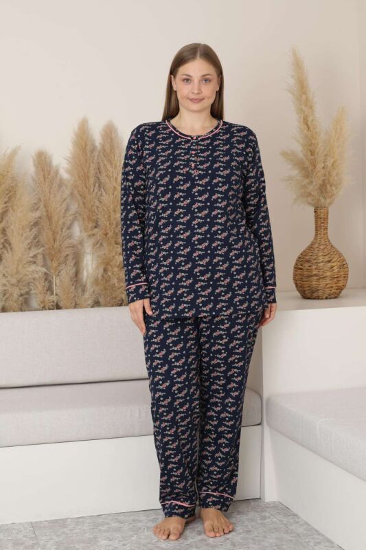 Kadın Pijama Takımı - Çiçek Desen Uzun Kol Likralı Penye 2885UK - 3