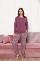 Kadın Pijama Takımı - Gülkurusu Etnik Desen Uzun Kol Likralı Penye 2890UKL - Alimer