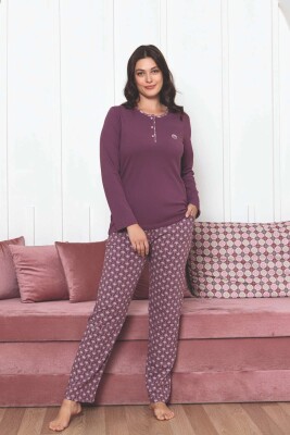 Kadın Pijama Takımı - Gülkurusu Etnik Desen Uzun Kol Likralı Penye 2890UKL - Alimer (1)